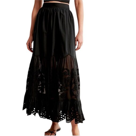 Elevated Embroidered Maxi Skirt - Black - Picture 1 of 4